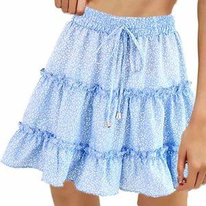 ⚡ Flowy Printed Pastel Blue Lightweight Summer Mini Skirt